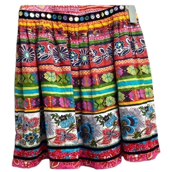 WD • NY Peasant Style Colourful Floral A-Line Stylish Emblem Pattern Skirt S 8 - Picture 4 of 8